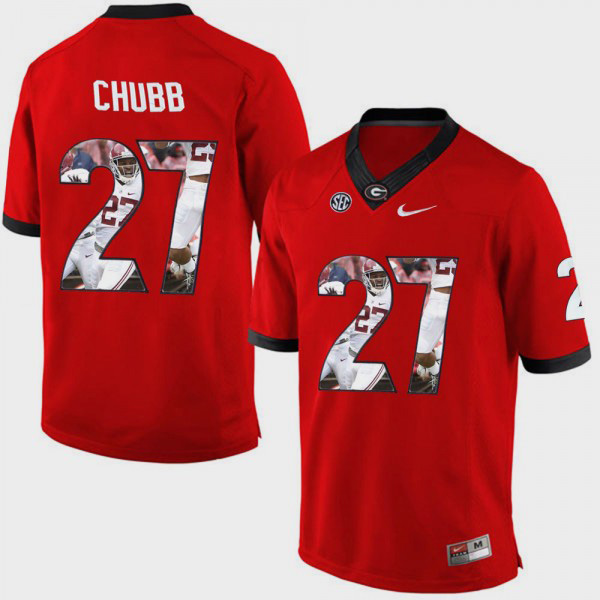 Men's #27 Nick Chubb Georgia Bulldogs Pictorial Fashion For Jersey - Red